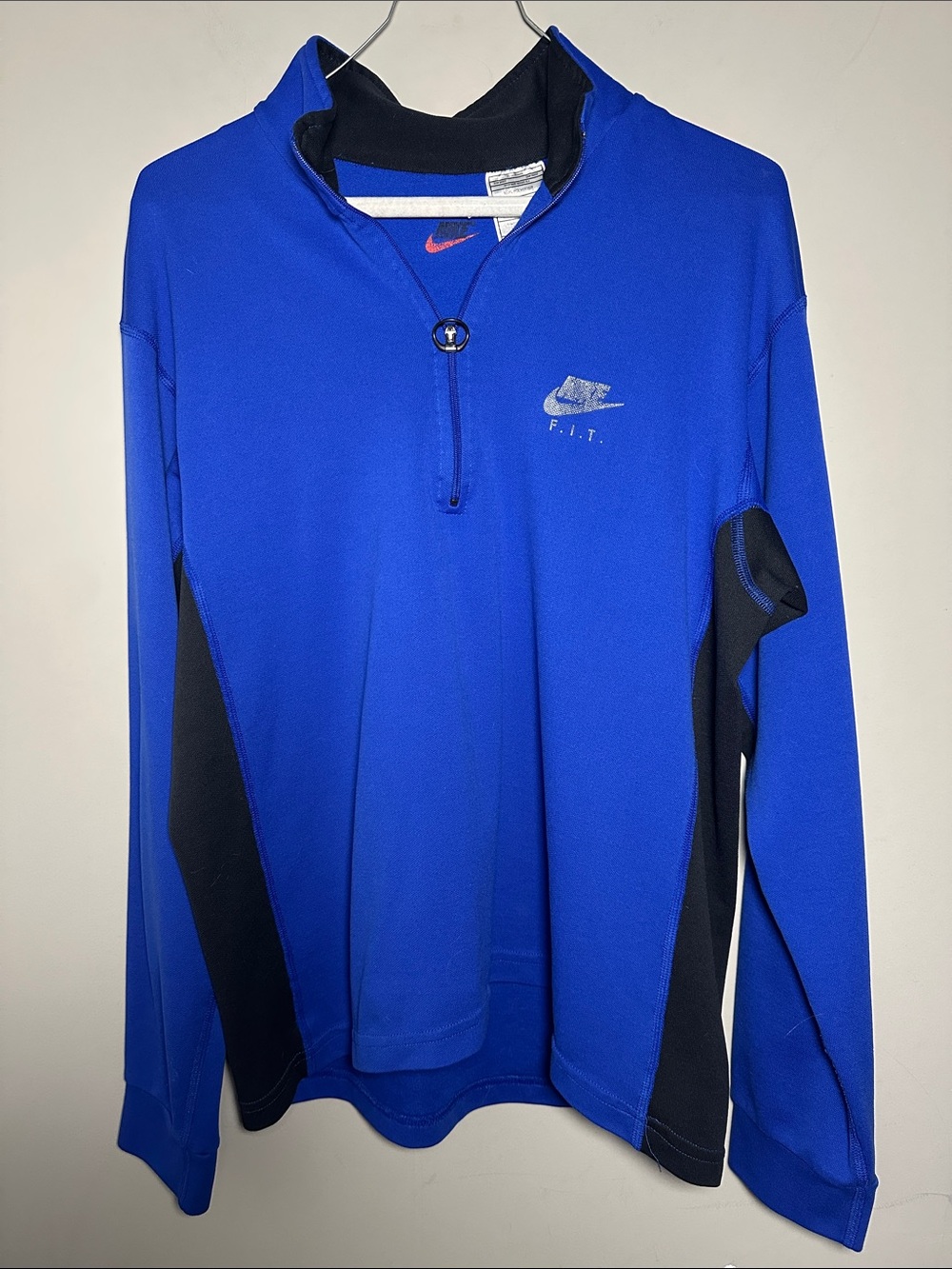 Nike FIT made in USA 90s vintage Royal Blue and Black quarter zip F.I.T. Sweater